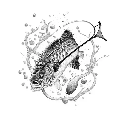 A Detailed Fishing Rod And Reel Surrounded By Vibrant Underwater Flora And Fauna