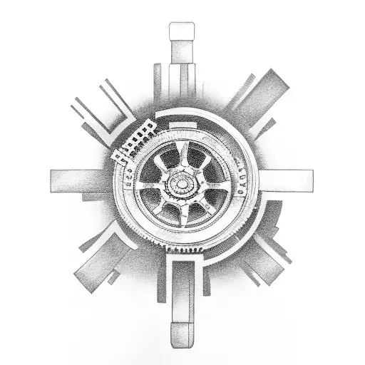 A Vintage Car Surrounded By Gears And Tools