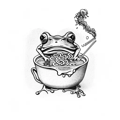A Frog Smoking A Joint Using A Bowl Of Ramen As A Hot Tub