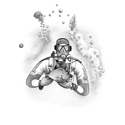 A Scuba Diver Playing Guitar Underwater Surrounded By Colorful Fish