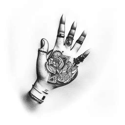 Hand Tattoo With Bone Outline On From Finger Tips To Half Of Hand And Other Side With Half A Clock