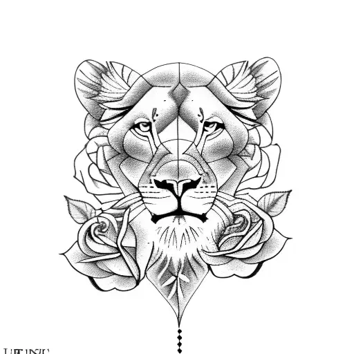 Lioness With Roses And Clock And Roman Numerals
