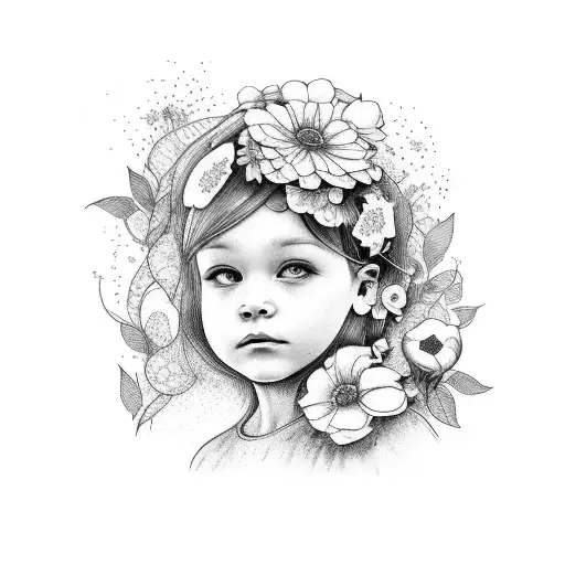 A Garden Scene With Children And Flowers Intertwined