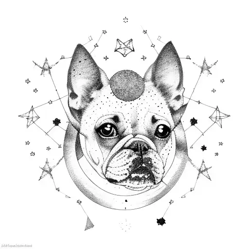 A Constellation Of Stars Forming The Shape Of A Dog With A Rainbow-colored Tail