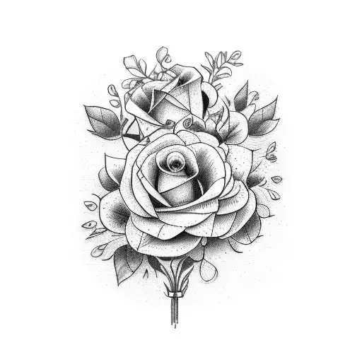 Bouquet Of Flowers With Stop Watch And Family Tree