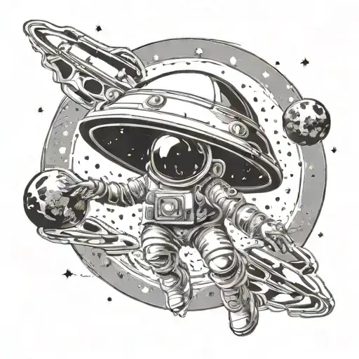 Flying Saucer Kidnapping An Astronaut Against A Background Of Stars