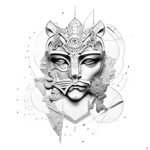 Broken Statue Of Person With Animal Mask