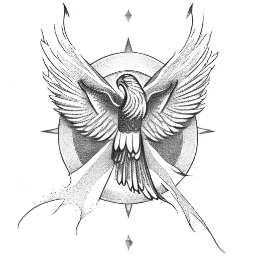 Phoenix Above View With A Tridon And Writing Underneath The Phoenix