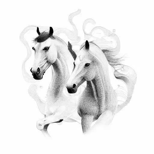 An Abstract Representation Of Love Using Horse Silhouettes And Brushstroke-like Musical Waves