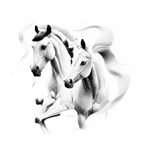 An Abstract Representation Of Love Using Horse Silhouettes And Brushstroke-like Musical Waves