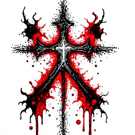 Black Cross With Red Blood Outline On The Bottom Right