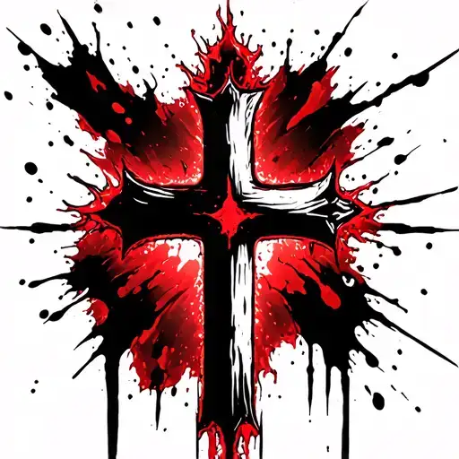 Simple Black Cross With Red Blood Outline On The Bottom Right
