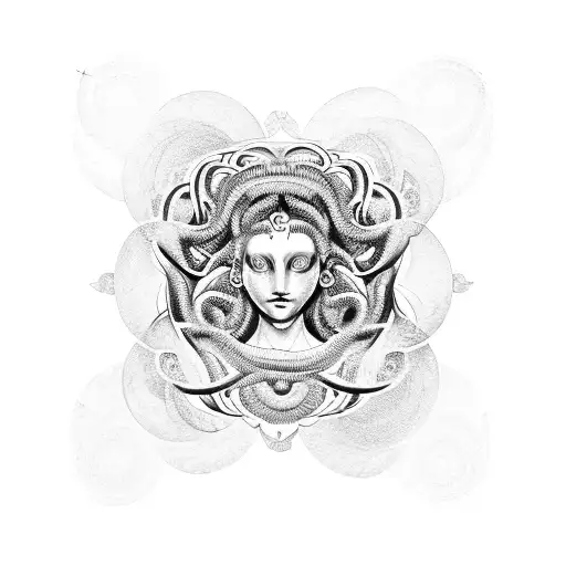 Feminine Medusa With Surrounding Mandala Design