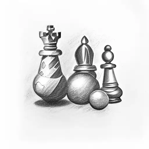 A Pencil Drawing Of A Chess Piece Surrounded By Musical Symbols