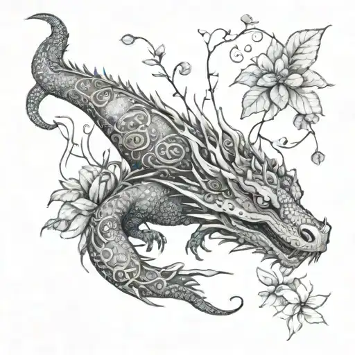 Earth Dragon With Plants And Vines Hanging