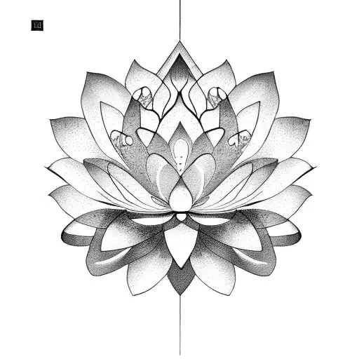 A Dotwork Design Of A Serene Lotus Flower With A Brain And A Heart Intertwined Within Its Petals