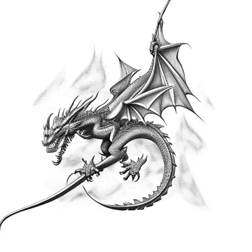 Dragon With Scrolled Wrspped Around Its Body