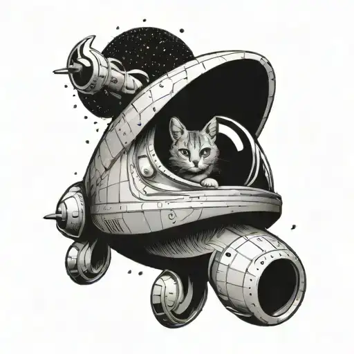 A Calm Stoic Cat Inside A Rocket Ship Simple Design