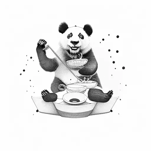 Panda Bear Eating In Black And White