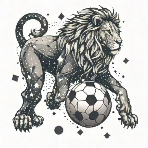 A Cosmic Lion Constellation With A Football In Its Paw