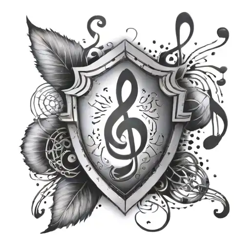 Design A Tattoo Featuring Musical Notes Intertwined With A Shield Symbolizing Protection