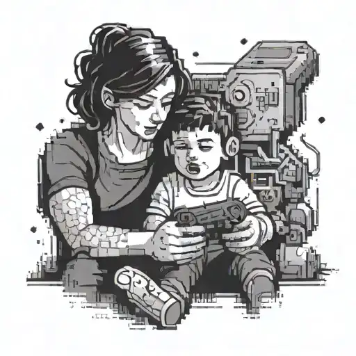 A Pixel Art Portrait Of Your Wife And Son Playing Video Games Together