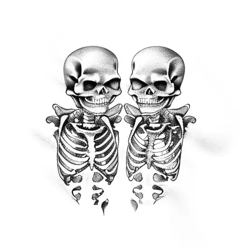 Two Skeletons High Fiving On The Beach