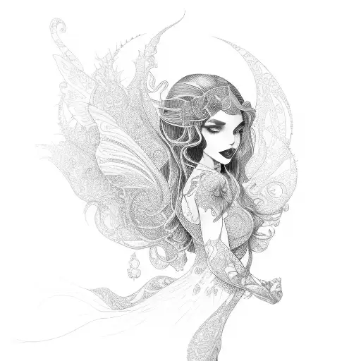 Fine Line Fairy With A Flowing Dress