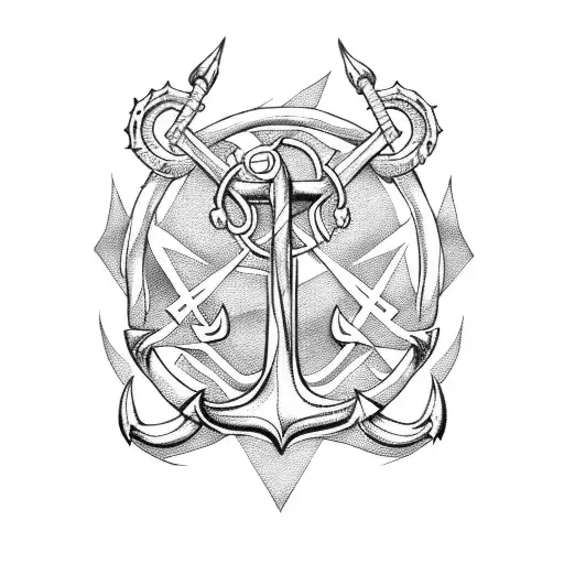 Anchor With Flames And A Compassrose