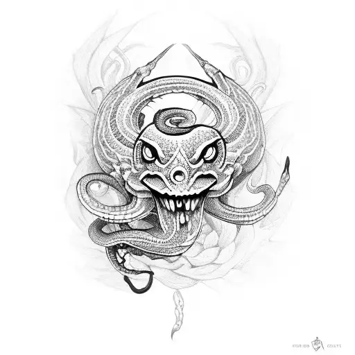 A Demonic Serpent Coiling Around A Black Rose