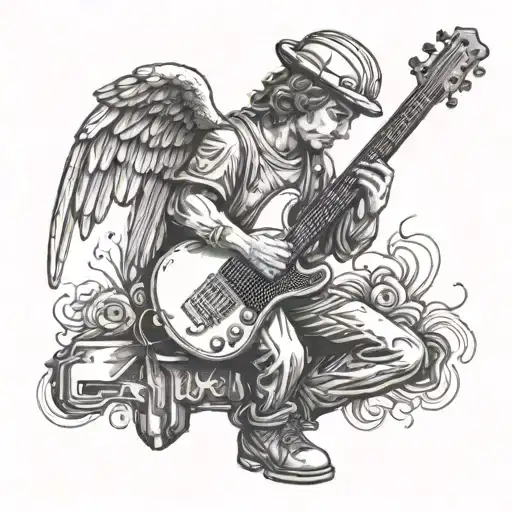 A Construction Worker Angel Playing An Electric Guitar