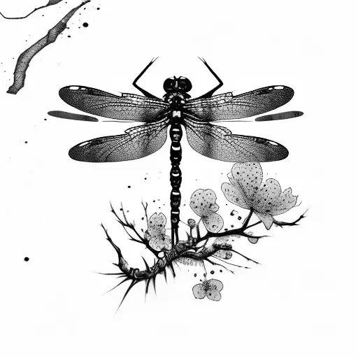 Cherry Blossom Dragonfly Death Pain Grief Noose Ink Splatter Blood