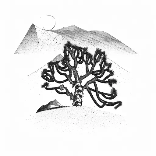 Joshua Tree With Snowy Mountain Peaks Behind It Black And White