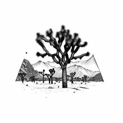 Joshua Tree With Snowy Mountain Peaks Behind It Black And White
