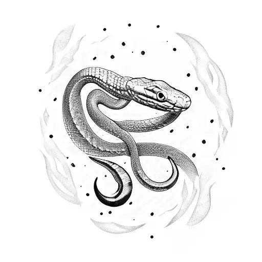 Snake Entangled Around A Crescent Moon