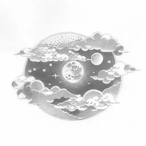 Japanese Cloud Moon Sun Montain