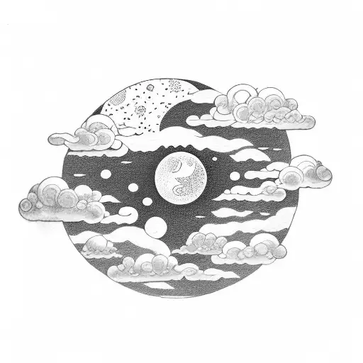 Japanese Cloud Moon Sun Montain