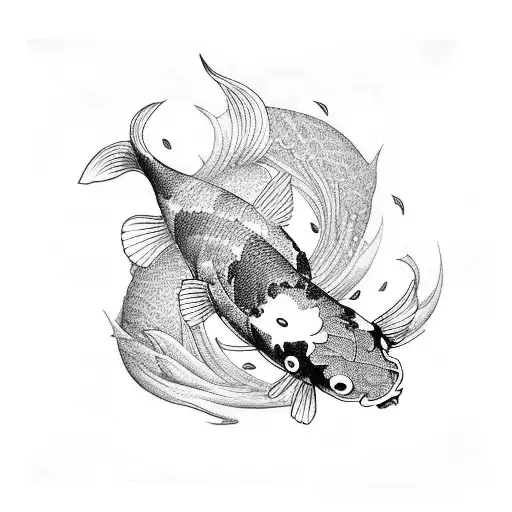 Koi Fish Made With Smoke In Black And Red Ink