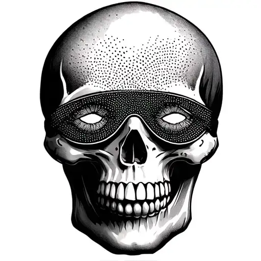 A Skull With A Sleep Eye Mask On His Face Across Its Eyes
