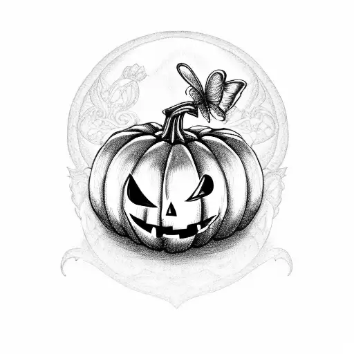 Halloween Pumpkin With Green Butterfly And The Rose From Beauty And The Beast