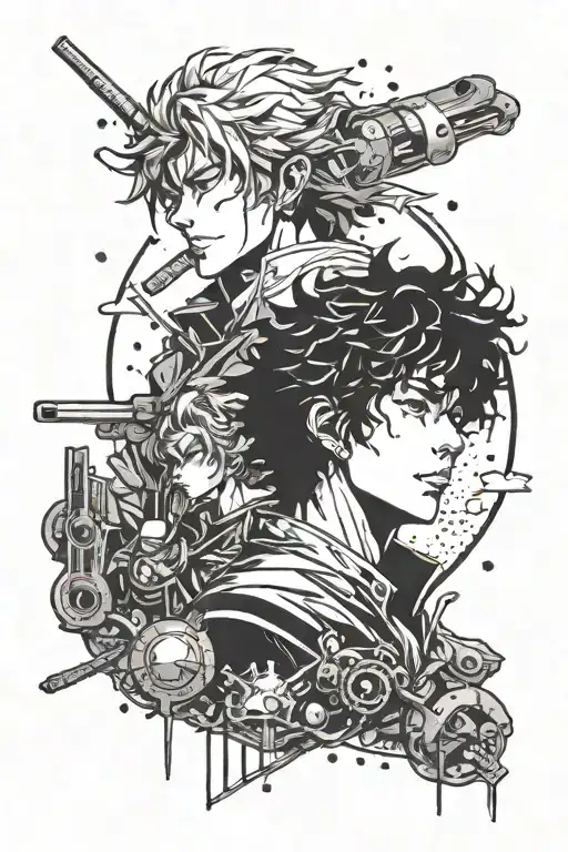 A Tattoo Design Combining Elements From Cowboy Bebop And Vinland Saga In A Unique And Artistic Way