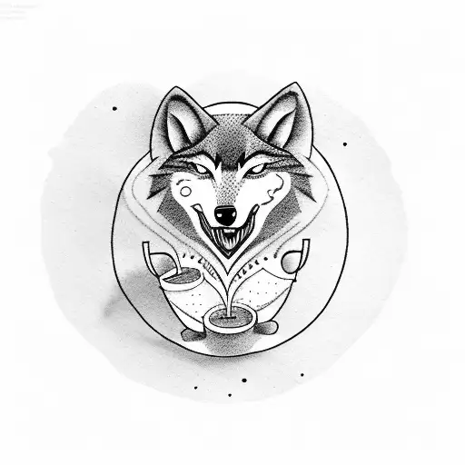 A Coffee Cup With A Wolf Howling Out Musical Notes