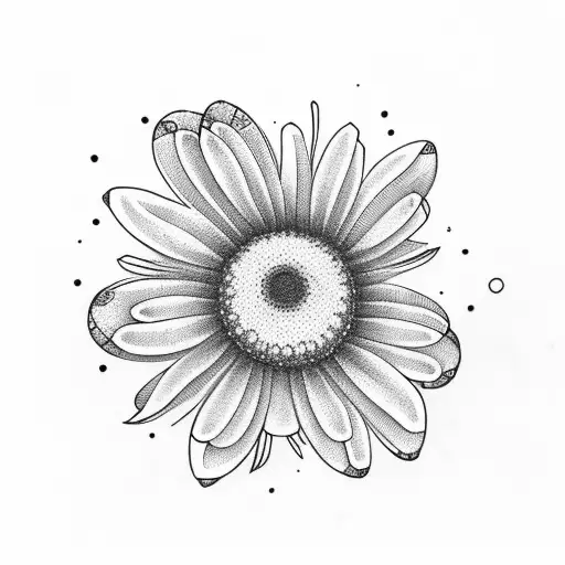 Daisy Bouquet With Lines And Dots Surrounded By Mithical Dragon