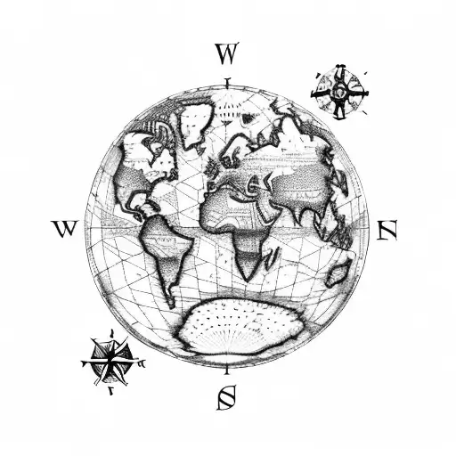World Map With A Ship And Compass