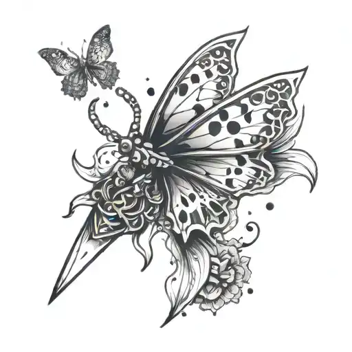 Dagger With A Blade That Shatters And Pixelates And Turns Into Butterflies