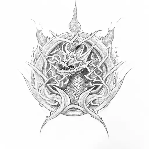 Draw Me A Tattoo Of A Dragon Surrounding A Thorny Rose That Formed From A Diamond Ring