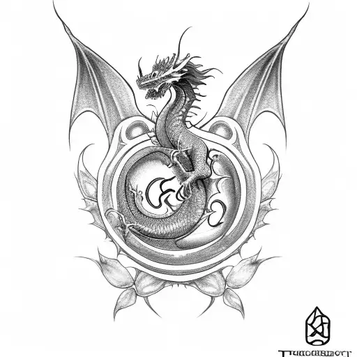 Draw Me A Tattoo Of A Dragon Surrounding A Thorny Rose That Formed From A Diamond Ring