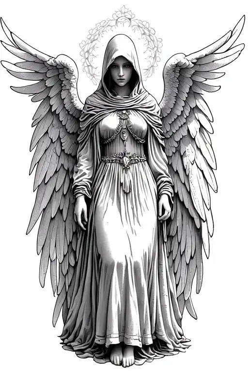 Angel Guardian Hood Long Skirt Leaning