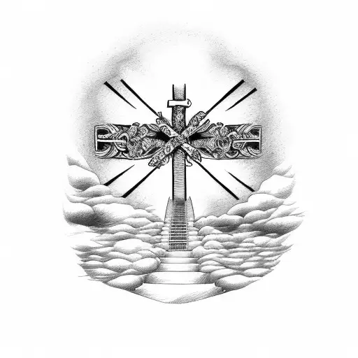 Stairway To Heaven Leading To A Cross Behind A Bible Verse