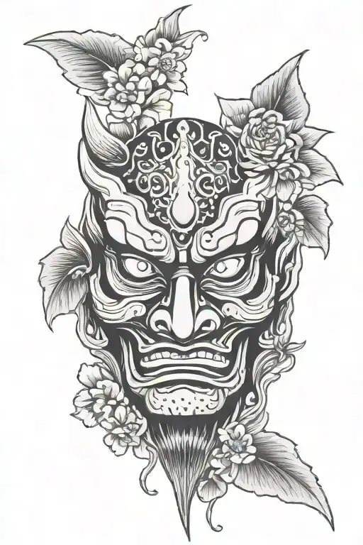 Tengu Mask With Floral